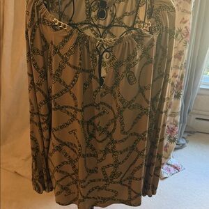 MICHAEL Michael Kors Beige Chain-Print Long-Sleeve Blouse